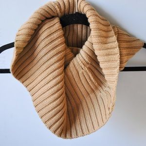 Knit rib cowl infinity scarf camel tan